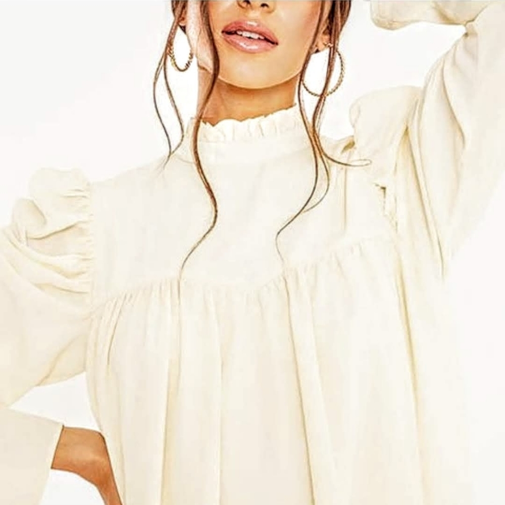 WHITE BABYDOLL MOCH-NECK DRESS NWT